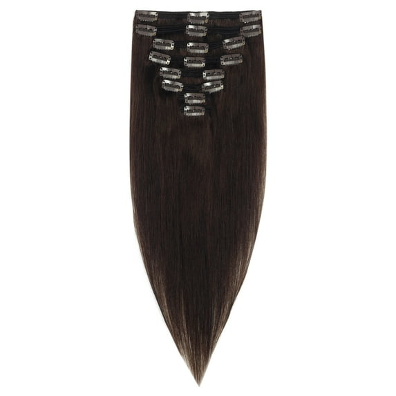 SAYFUT 20" Remy Grade 6A Silky Straight Full Head Clip In Human Hair Weft Extensions Medium Brown