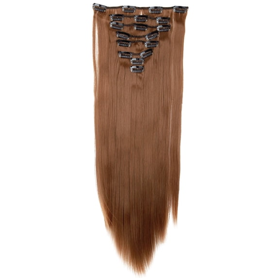 SAYFUT 23" Long Straight Full Head Clip in Synthetic Hair Extensions 8 Pieces 18 Clips 140g Light Brown