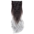 thumbnail image 1 of SAYFUT 24" Long Curly Full Head Clip in Synthetic Hair Extensions 8 Pieces 18 Clips 145g Dark Brown To Silver Grey, 1 of 5