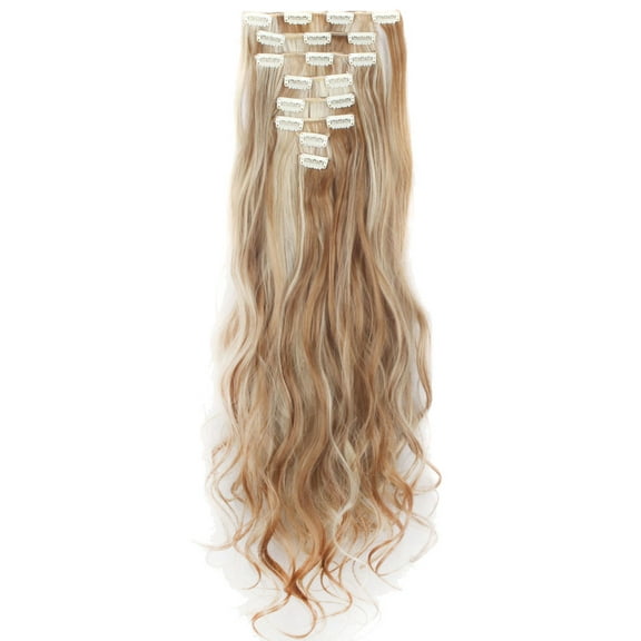 SAYFUT 24" Long Curly Full Head Clip in Synthetic Hair Extensions 8 Pieces 18 Clips 145g Ginger Brown Mix Bleach Blonde