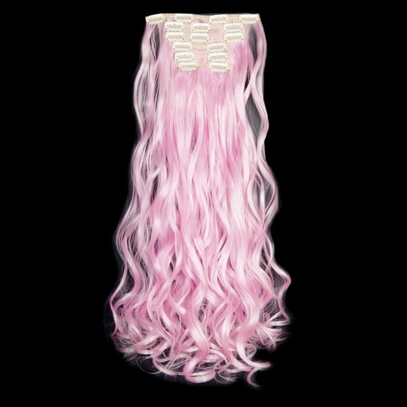 SAYFUT 24" Long Curly Wavy Full Head Clip in Synthetic Hair Extensions Double Weft 7 Pieces 16 Clips 160g Dark Black