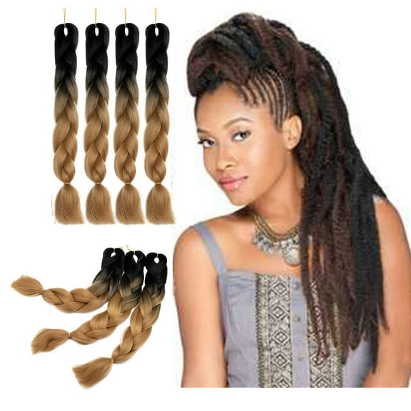 SAYFUT 24" Synthetic Hair Ponytail Afro Twist Braids Kanekalon Jumbo Braiding Ombre Crochet Braids(3-4 Bundle/Packs)