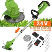SAYFUT 24V 450W Electric Grass Trimmer Double Wheel Cordless Electric Lawn Mower Adjustable Length Garden Pruning Cutter Tool