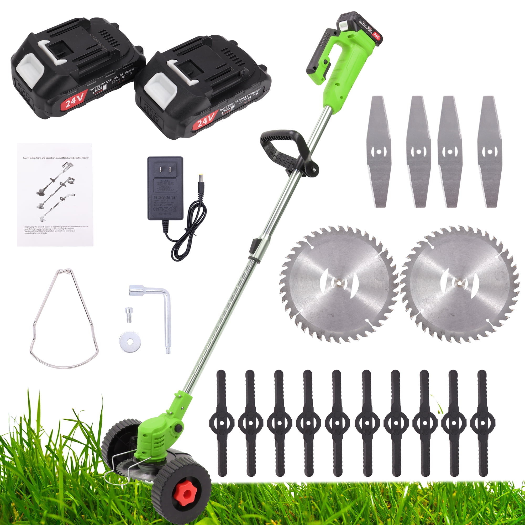 SAYFUT 24V 800W Electric Grass Trimmer Double Wheel Cordless Electric ...