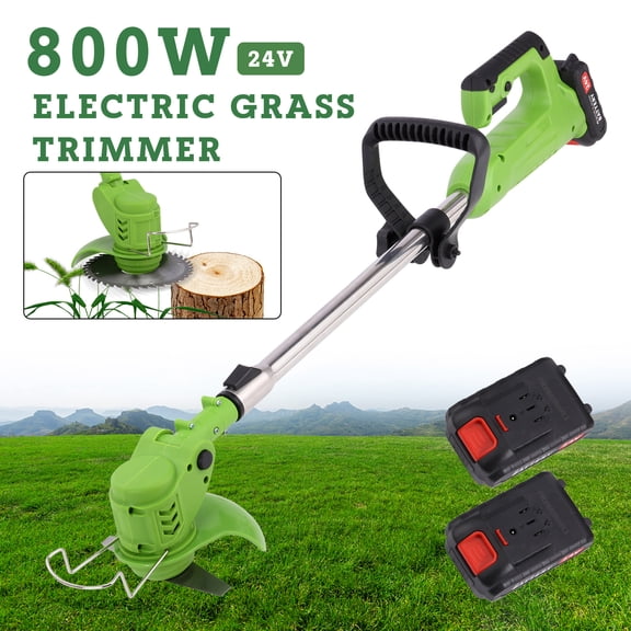 SAYFUT 24V Electric Grass Trimmer Double Wheel Cordless Electric Lawn Mower Adjustable Length Garden Pruning Cutter Tool