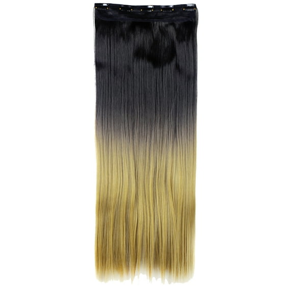 SAYFUT 26" Straight 3/4 Full Head Synthetic Hair Extensions Clip in Hairpieces 5 Clips 125g Natural Black To Sandy Blonde