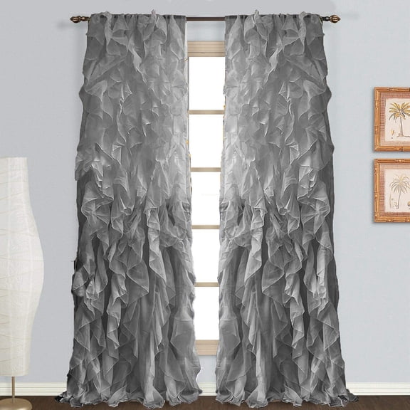 SAYFUT 2PC Cascade Sheer Voile Vertical Ruffled Window Curtain Panel Drape