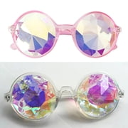 SAYFUT 2Packs Fashion Goggles Mosaic Rainbow Kaleidoscope Sunglasses Special Lens Diffraction Rave Glasses Clear Pink Black