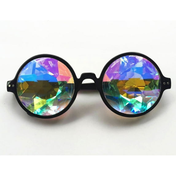 SAYFUT 2Packs Goggles Retro Mosaic Kaleidoscope Rainbow Sunglasses Special Lens Men Women Designer Cosplay Goggles Glasses Black Pink Clear