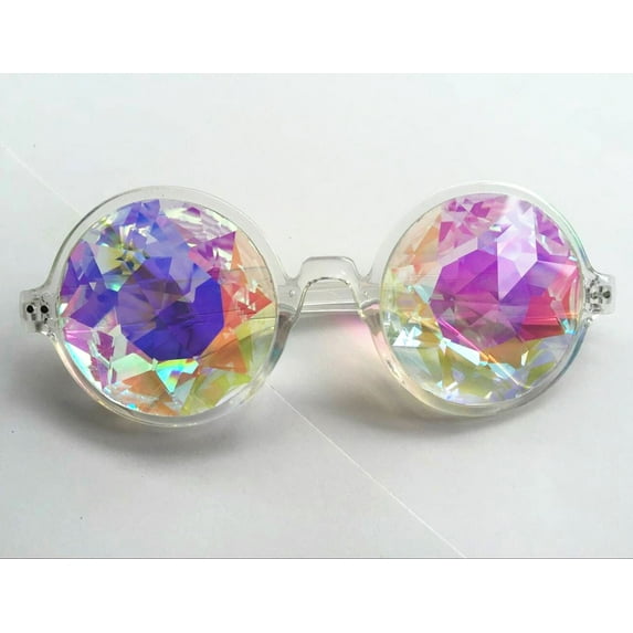 SAYFUT 2Packs Goggles Retro Mosaic Kaleidoscope Rainbow Sunglasses Special Lens Men Women Designer Cosplay Goggles Glasses Black Pink Clear