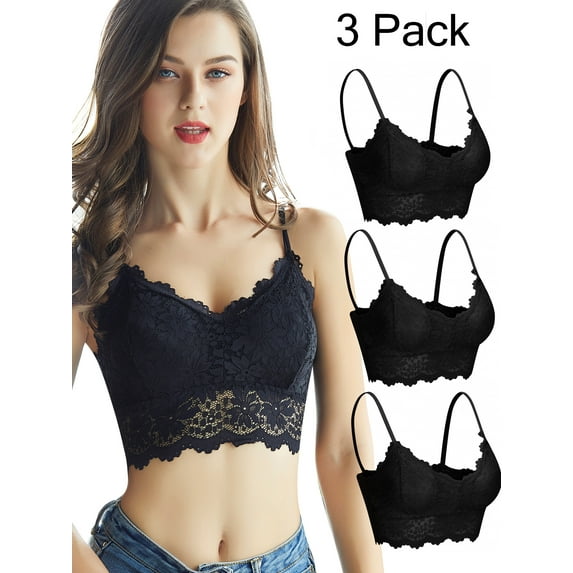 SAYFUT 3 Pieces Women's Floral Lace Tube Top Bandeau Halter Bras Seamless Stretchy Chest Wrap