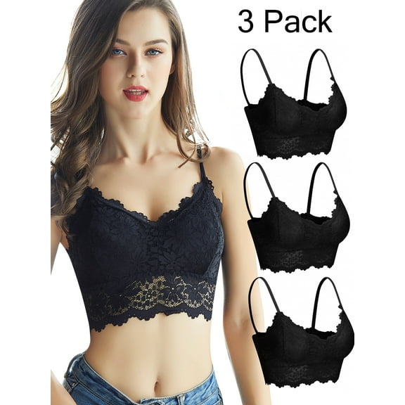 SAYFUT 3 Pieces Women's Floral Lace Tube Top Bandeau Halter Bras Seamless Stretchy Chest Wrap