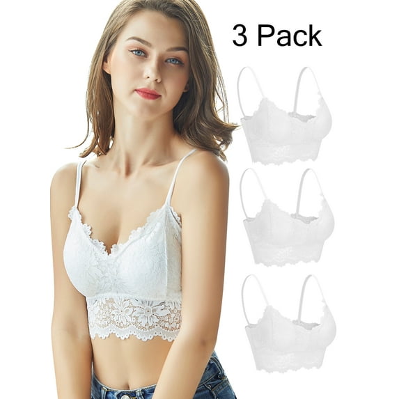 SAYFUT 3 Pieces Women's Floral Lace Tube Top Bandeau Halter Bras Seamless Stretchy Chest Wrap