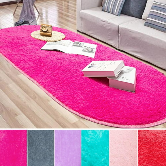 SAYFUT 31.4 x 64.9 inches Ultra Soft Fluffy Oval Area Rugs Shaggy Living Room Rug Solid Color Non-Slip Bedroom Bedside Rug Runners