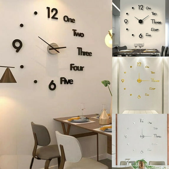 SAYFUT 3D Large Wall Clock Mirror Surface Modern DIY Sticker Office Home Shop Art Decor