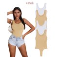 thumbnail image 1 of SAYFUT 4 Pack Bodysuits Women's Bodysuits Sexy Ribbed Sleeveless Square Neck Tank Tops Jumpsuit Colors Coffee/Black/White/Beige ,up to size XL, 1 of 7