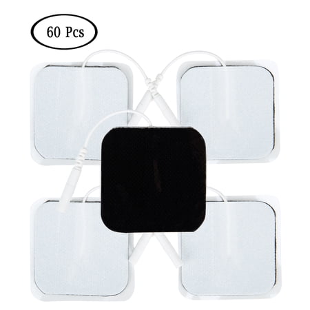SAYFUT 60PCS TENS Unit Electrode Pads Replacement for TENS Massage, 2 Inch Square White Cloth Backing with Premium Adhesive Gel