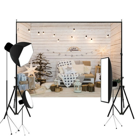 SAYFUT 7x5ft Christmas Backdrop Indoor Christmas Tree Backdrops Wood Floor with Christmas Gifts and Candles Photography Background for Xmas Party Decoration Studio Props