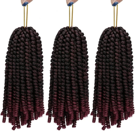 SAYFUT 8 Inch Spring Twist Crochet Braiding Hair Extensions Ombre Color Hair 3 Packs Synthetic Short Bomb Pigtail Spring Twist Mini Passion Twist Fluffy Twist Crochet Braids Hair