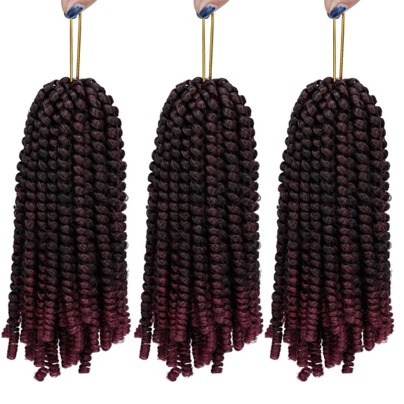 SAYFUT 8 Inch Spring Twist Crochet Braiding Hair Extensions Ombre Color Hair 3 Packs Synthetic Short Bomb Pigtail Spring Twist Mini Passion Twist Fluffy Twist Crochet Braids Hair