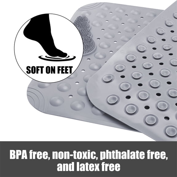 SAYFUT Bathroom Non Slip Shower Mat, Super Soft PVC Bath Mat with Suction Cup, Soft Bathroom Mat with Drain Hole, 31.5'' x 20'', Gray