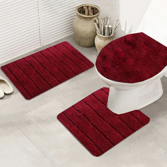 SAYFUT Bathroom Rug Chenille 3-Piece Bath Mat Set Soft Plush Anti-Slip Toilet Rug Mat