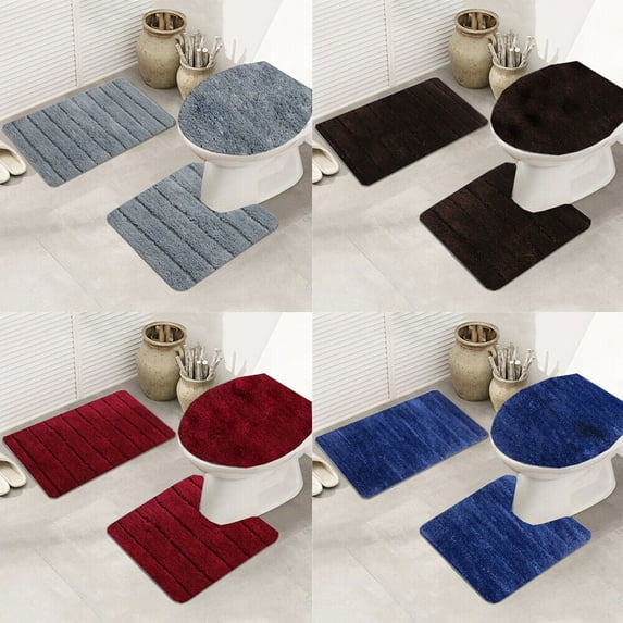 SAYFUT Bathroom Rug Chenille 3-Piece Bath Mat Set Soft Plush Anti-Slip Toilet Rug Mat