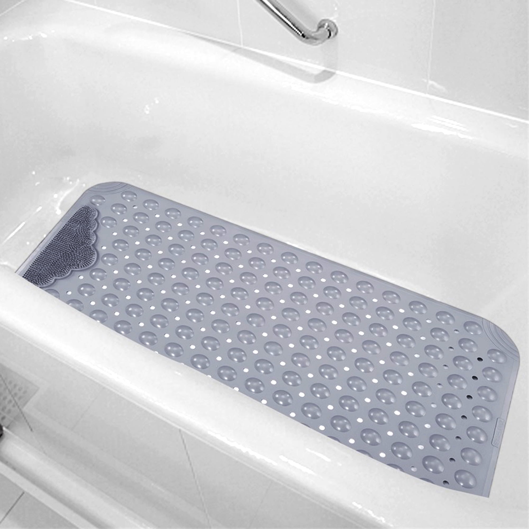 SAYFUT Bathtub and Shower Mats, Extra Long Machine Washable Non-Slip Bath Mat for Bathroom (27.5'' x 15.7''), Gray