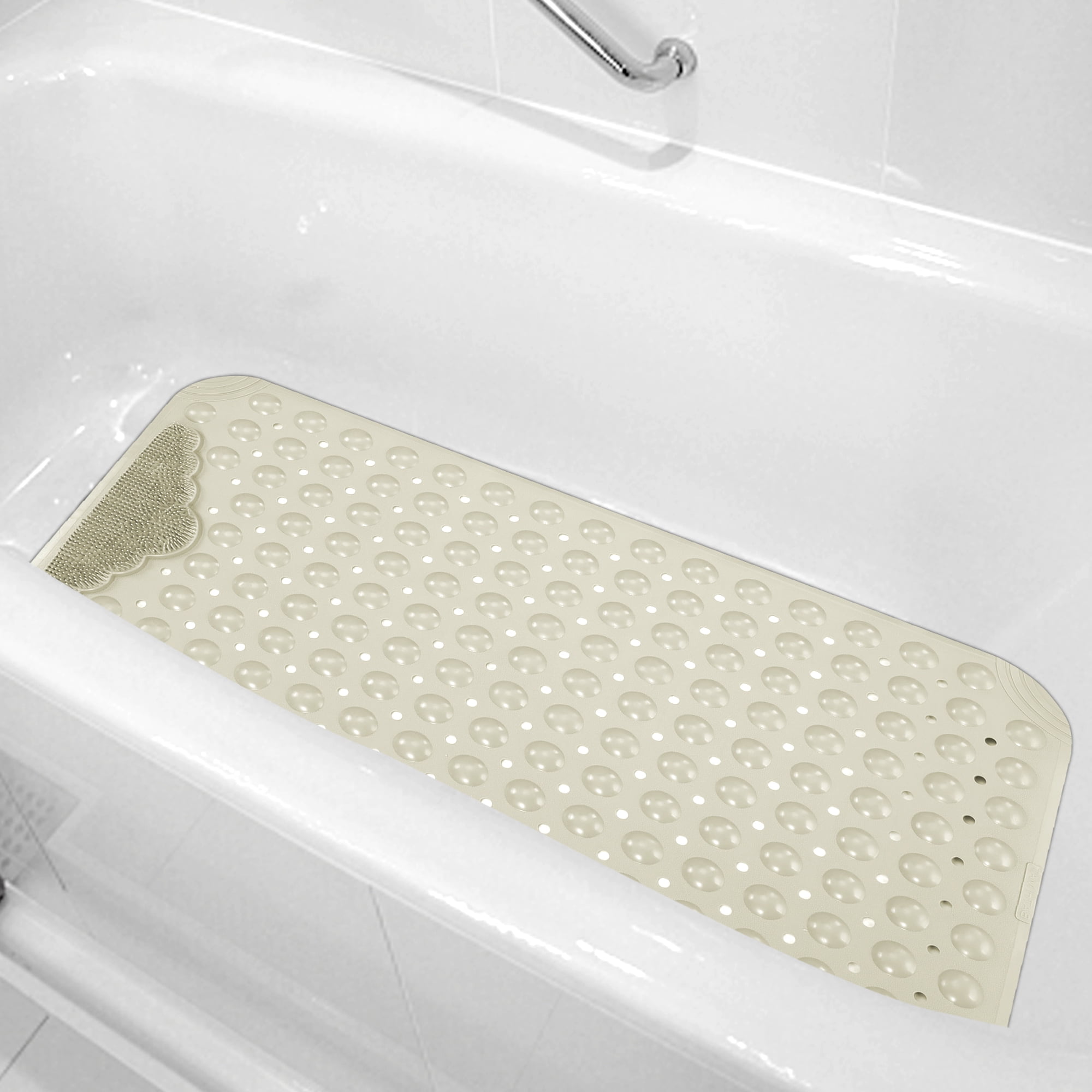 SAYFUT Bathtub and Shower Mats, Extra Long Machine Washable Non-Slip Bath Mat for Bathroom (31.5'' x 20''), Beige