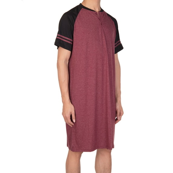 SAYFUT Big & Tall Mens Sleep Shirts Short Sleeve Nightshirts Sleepwear Henley Long Nightshirt Nightwear