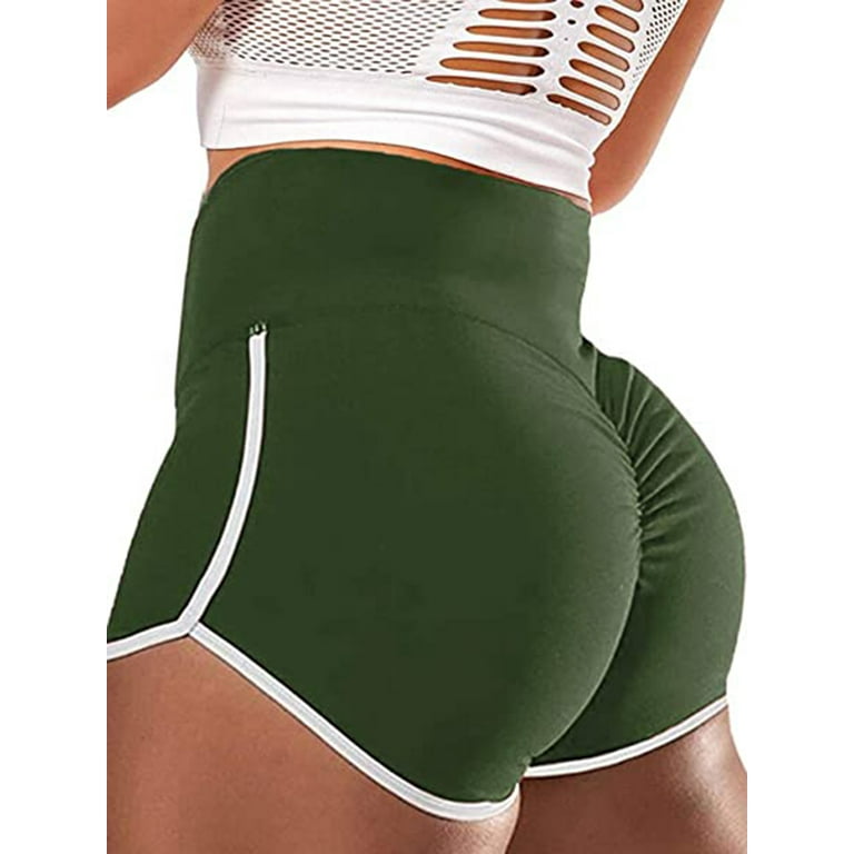 SAYFUT Butt Lifting Yoga Shorts Leggings Women High Waist Tummy Control  Ruched Textured Sport Workout Short Pants