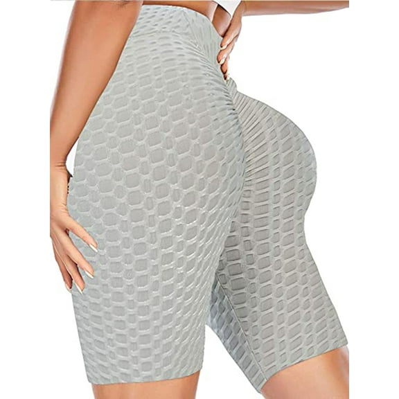 SAYFUT Butt Lifting Yoga Shorts for Women High Waisted Tummy Control Workout Shorts Textured Biker Beach Hot Pants