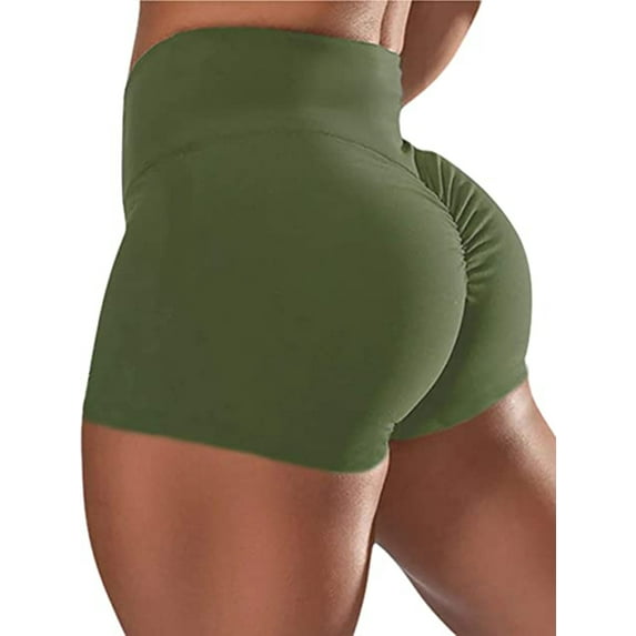 SAYFUT Butt Lifting Yoga Shorts for Women Tummy Control Leggings Textured Ruched Running Shorts Bottom