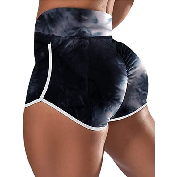SAYFUT Butt Lifting Yoga Shorts for Women Tummy Control Leggings Textured Ruched Running Shorts Bottom