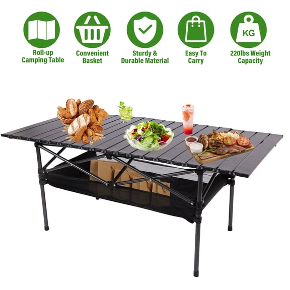 SAYFUT Camping Table Aluminum Folding Table Portable Lightweight Roll up Foldable Camp Table for Indoor & Outdoor Picnic Barbecue Backyard Party