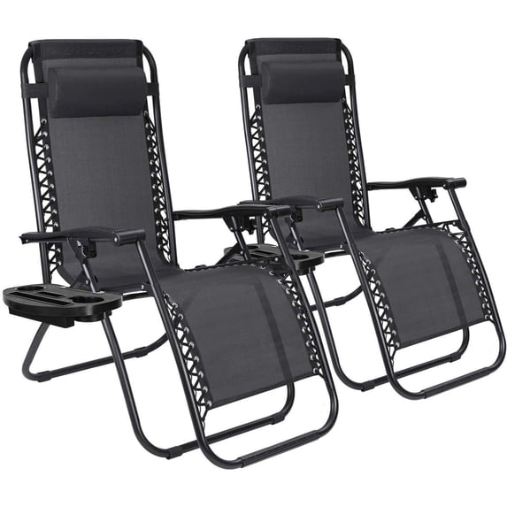 SAYFUT Outdoor Zero Gravity Chairs Set of 2 with Pillows Cup Holders and Matching Table with Built-in Cup Holders