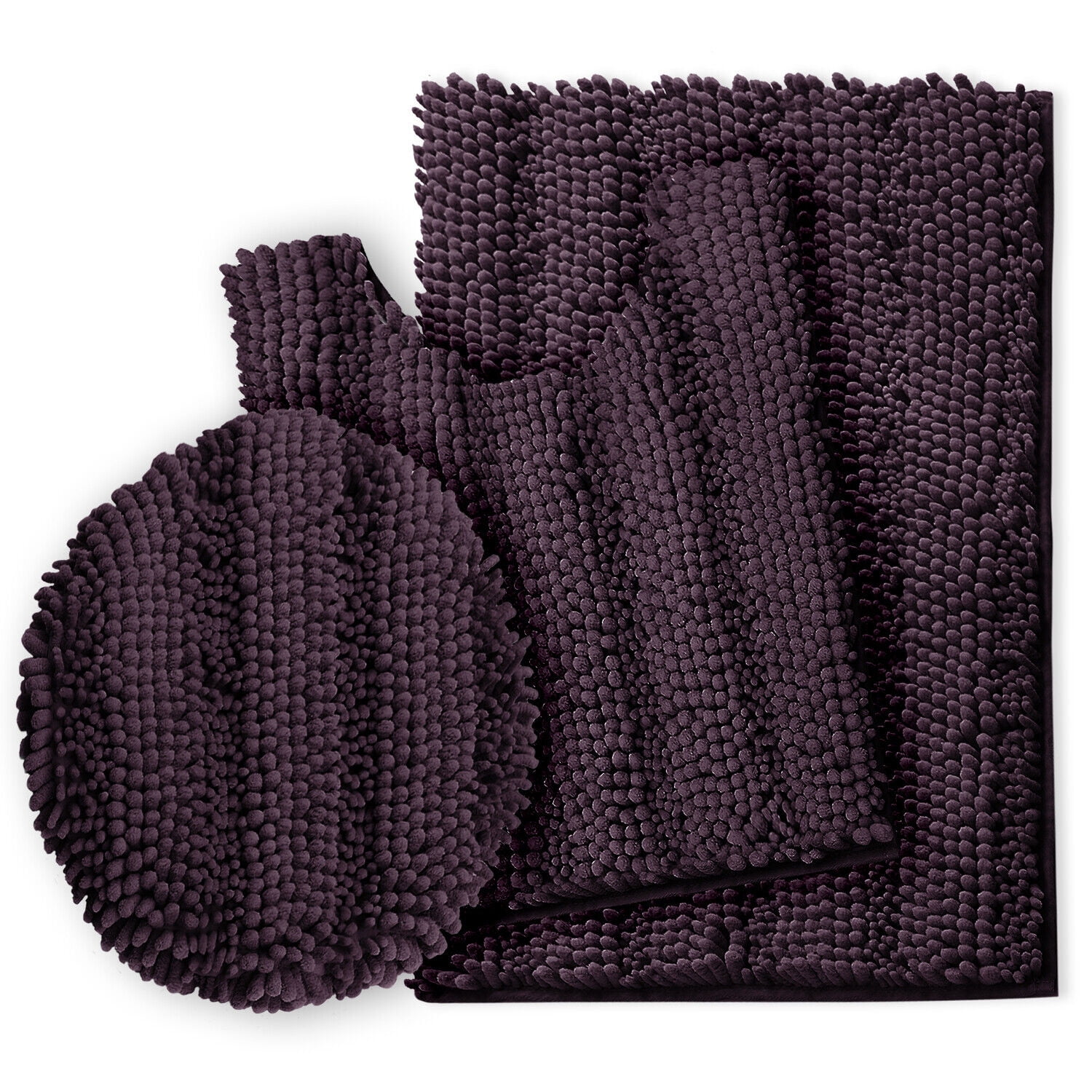 SAYFUT Chenille 3 PC Bath Mat Set Extra Soft Absorbent Medium Contour Toilet Lid Cover