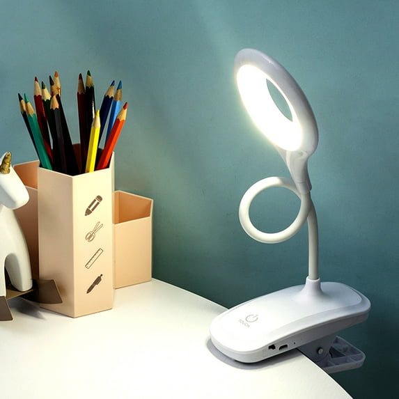 SAYFUT Clamp LED Desk Lamp, Adjustable design Integrated USB Port Energy Efficient 3 Brightness Levels and 3 Color Modes For Home Office, White