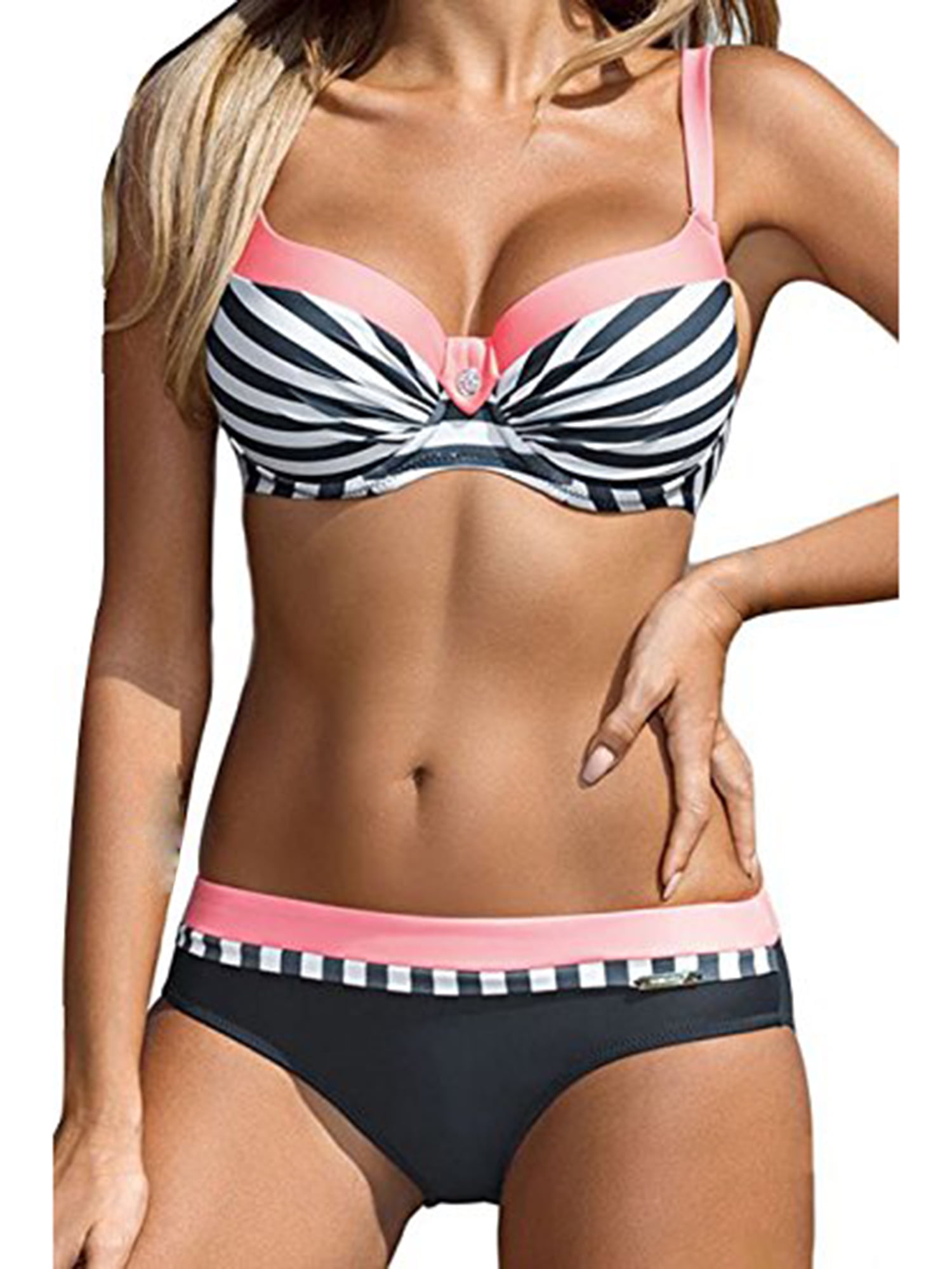 Sayfut Classic Women S Stripe Bikini Set Push Up Padded Swimsuit Plus Size Two Piece Straps