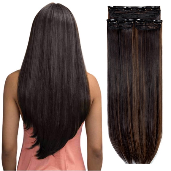 SAYFUT Clip in Extensions Ponytail Long Soft Silky Natural Straight Hairpieces with 8 Clips, Thick Thickened Clip in Synthetic Hair Extensions 3pcs 160g