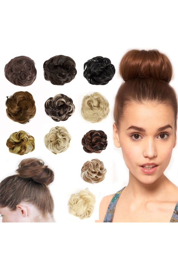 Clip in Hair Bun Extension Scrunchie Bun up Do Hair Piece Hair Ribbon Ponytail Extensions Wavy Curly