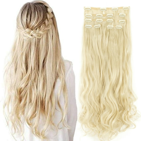 SAYFUT Clip in Hair Extensions 7Pcs 16 Clips 24 Inch Double Weft Full Head Curly Wave Synthetic Hairpieces for Women,160g