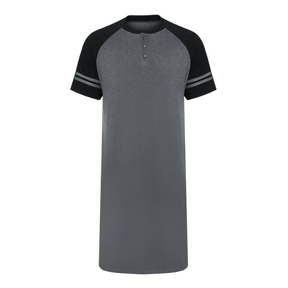 SAYFUT Cotton Sleep Shirt for Men O-Neck Nightshirts Short Sleeve Button Henley Shirt Sleepwear M-3XL