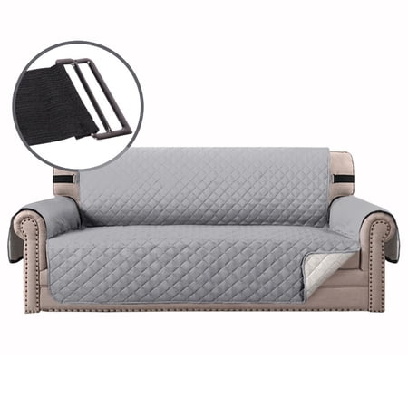 SAYFUT Couch Cover For Oversized Sofa, Reversible Quilted Slipcover, Durable Tear & Stain Resistant Furniture Protector, Water Resistant Cover with Elastic Straps for Pets Light Gray
