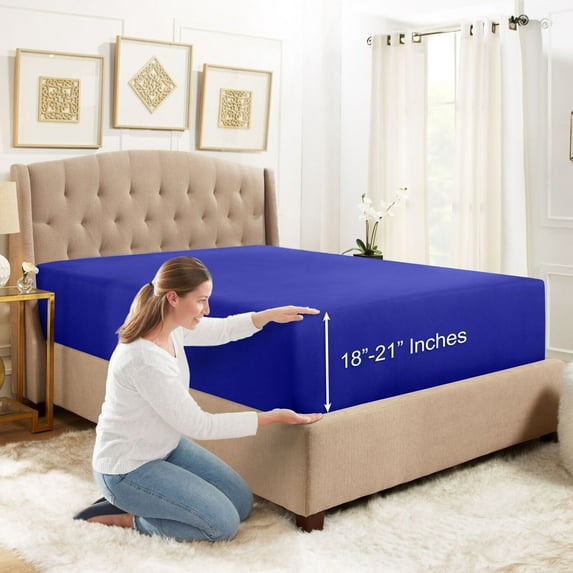 SAYFUT Extra Deep Pocket Fitted Sheet Elastic Corner Straps Fitted Sheets 18'' - 21'', 20+Colors