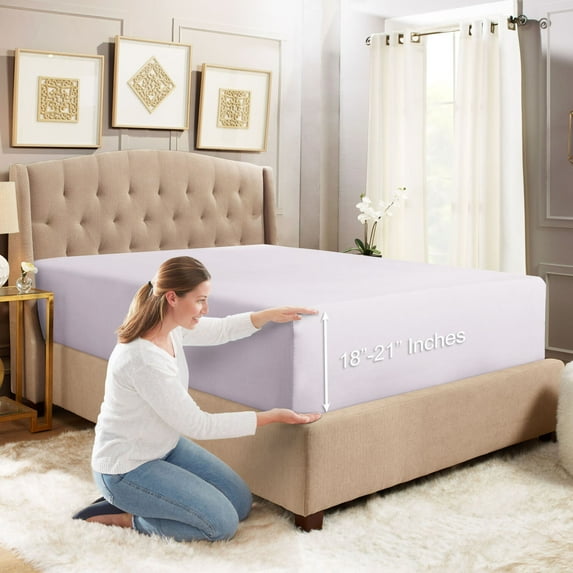SAYFUT Extra Deep Pocket Fitted Sheet Elastic Corner Straps Fitted Sheets 18'' - 21'', 20+Colors