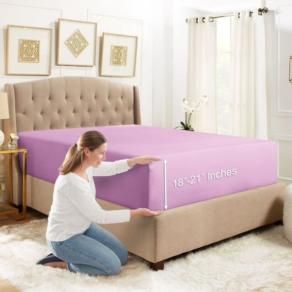 SAYFUT Extra Deep Pocket Fitted Sheet Elastic Corner Straps Fitted Sheets 18'' - 21'', 20+Colors