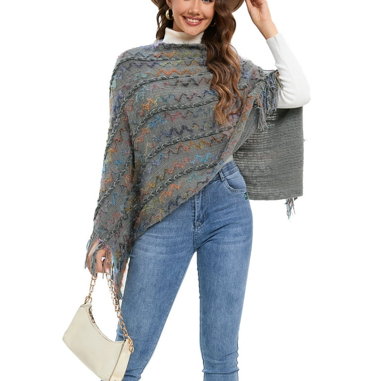 Fashion Striped Batwing Sleeve Tassel Knitting Cloak Coat Fashion Striped Batwing Sleeve Tassel Knitting Cloak Coat