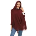 thumbnail image 1 of SAYFUT Junior's Knitted Sweater Fashion Stripes Long Sleeves Sweater Batwing Tassel Knitted Shirt Shawls Poncho Capes/Black/Red, 1 of 8
