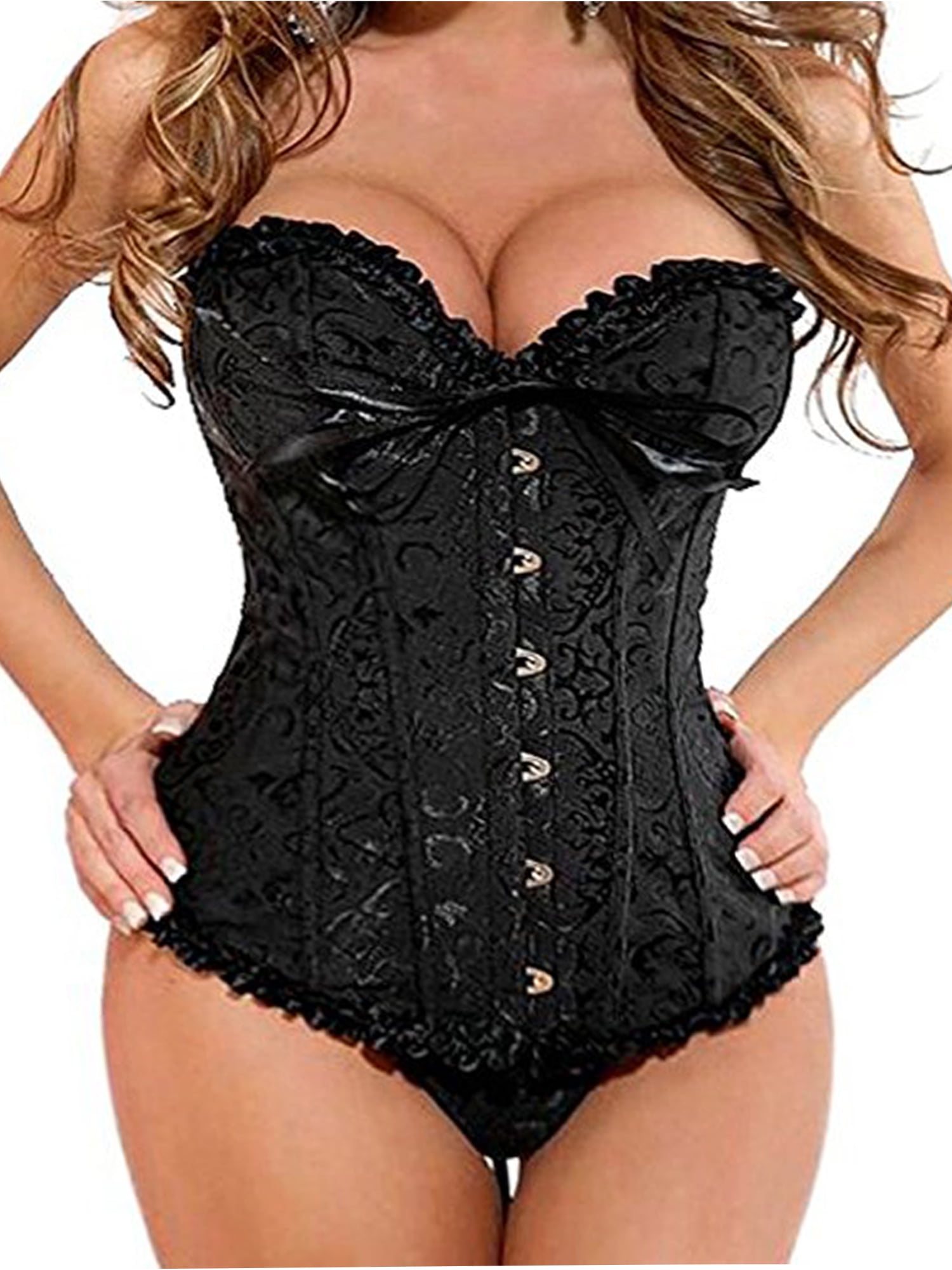 Women Sexy Red&Black Lace Top Shaper Basque CORSET Suspender LINGERIE With  Thong